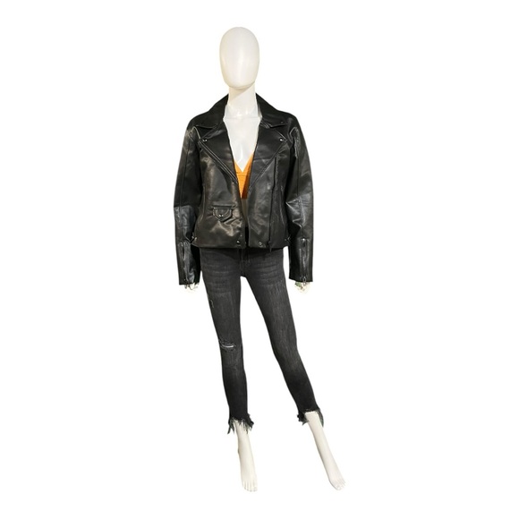 Blank NYC Black Smooth Faux Leather Moto Jacket Size Large - Picture 6 of 13